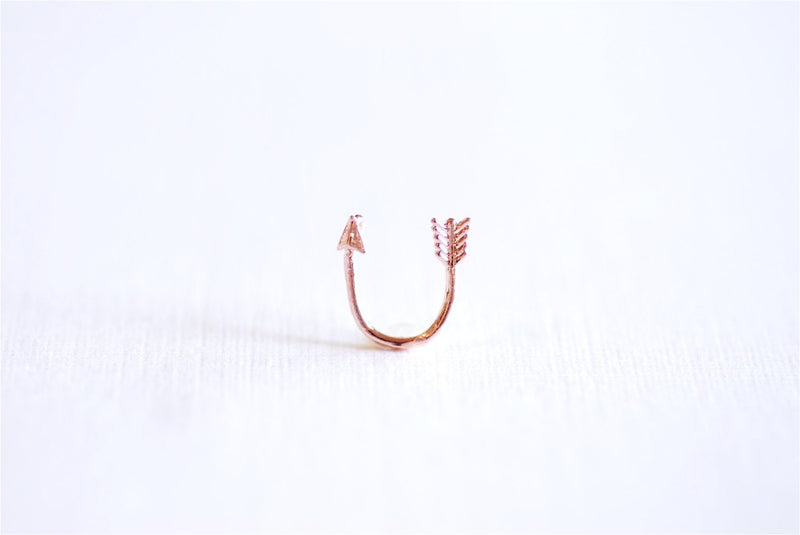 Pink Rose Gold Vermeil Curved Arrow Connector Charm- 18k gold over Sterling Silver Arrow Connector Charm Link, Thin Bent Arrow Connector,288 - HarperCrown