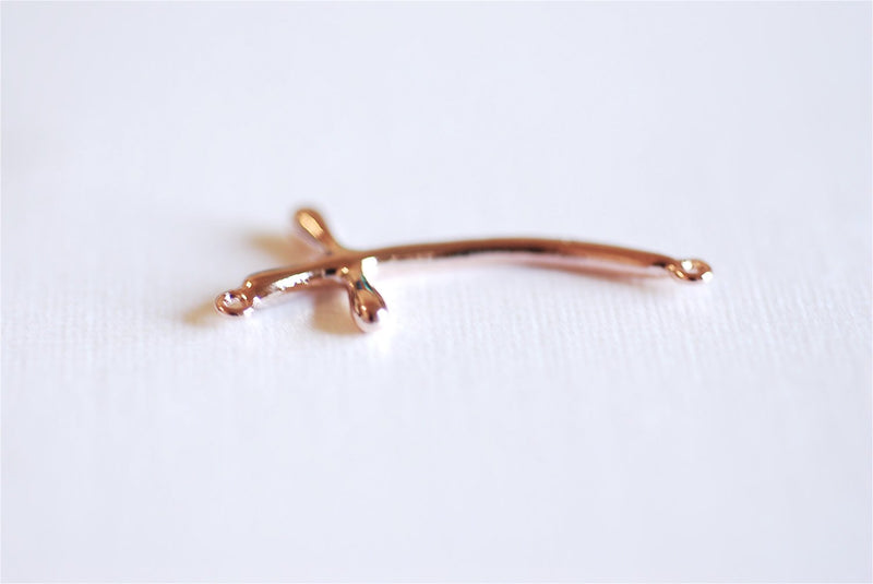 Pink Rose Gold Vermeil Curved Cross Connector Charm- 18k gold over Sterling Silver Sideways Cross Charm Pendant, Bent Cross Connector, 294 - HarperCrown