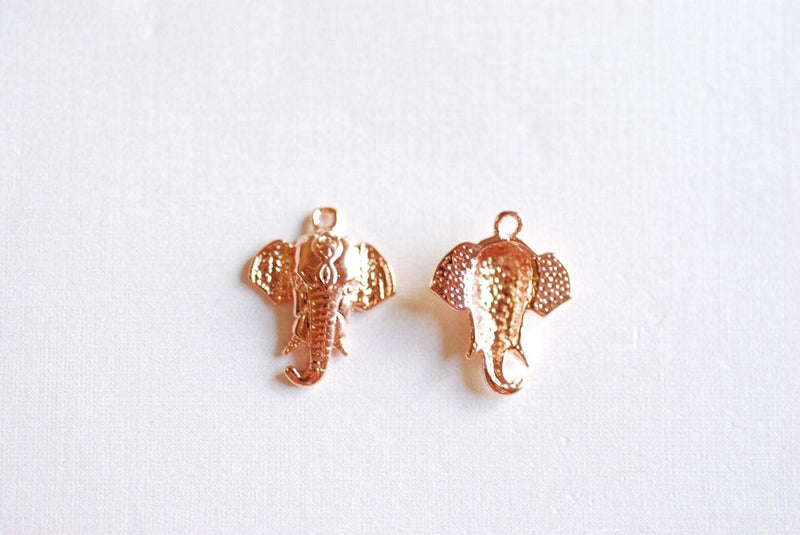 Pink Rose Gold Vermeil Elephant Head Charm- 18k gold over 925 sterling silver, animal pendant, lucky elephant charm, Animal Charm, 139 - HarperCrown