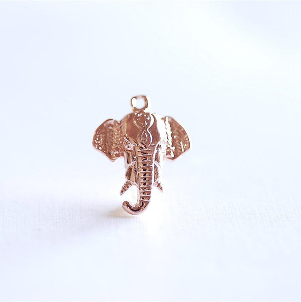Pink Rose Gold Vermeil Elephant Head Charm- 18k gold over 925 sterling silver, animal pendant, lucky elephant charm, Animal Charm, 139 - HarperCrown