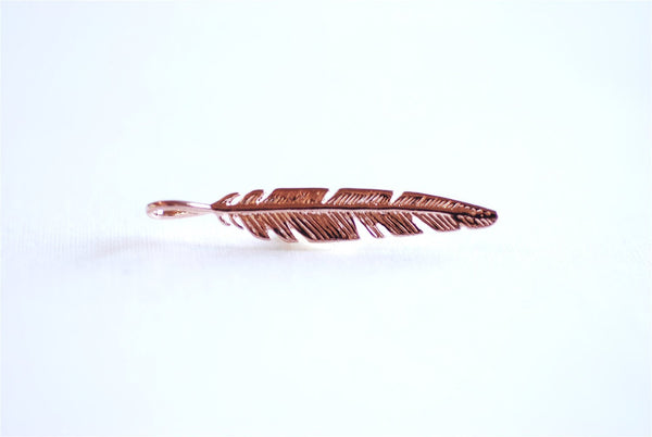Pink Rose Gold Vermeil Feather Charm- 22k rose gold plated sterling silver feather pendant, tribal bird feather, Rose Gold Feather Leaf, 9 - HarperCrown