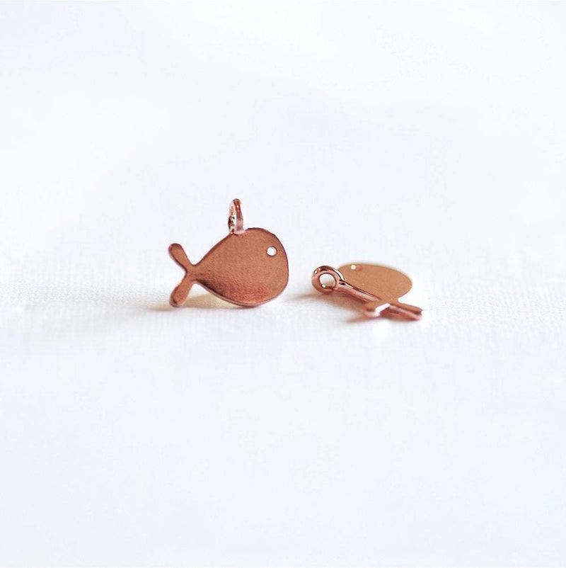 Pink Rose Gold Vermeil Fish Charm- 18k rose gold plated over Sterling Silver, Gold Sea Fish Charm, Gold Fish Charm, Ocean Fish, beads, 271 - HarperCrown