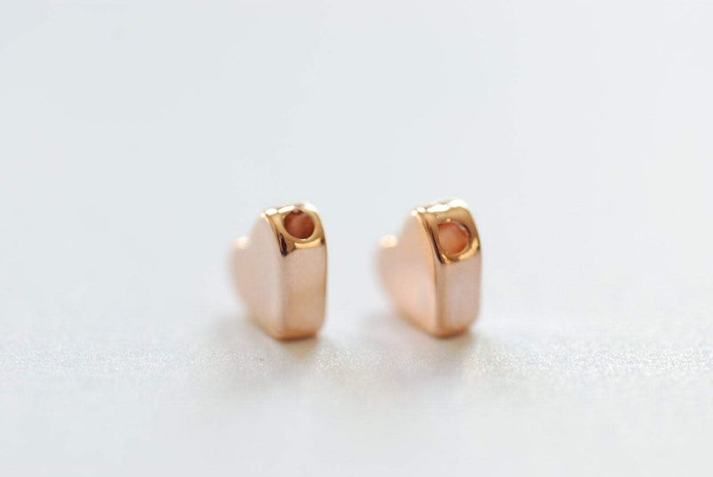 Pink Rose Gold Vermeil Heart Beads Charm- 18k gold over Sterling Silver, Heart Bead Drilled Side to Side, Pink Rose Gold Heart beads 104 - HarperCrown