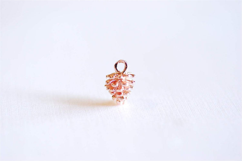 Pink Rose Gold Vermeil Pinecone Charm- 18k gold over Sterling Silver Pine Cone Pendant, Small Conifer Tree Charm, Nature Forest Woodland,290 - HarperCrown