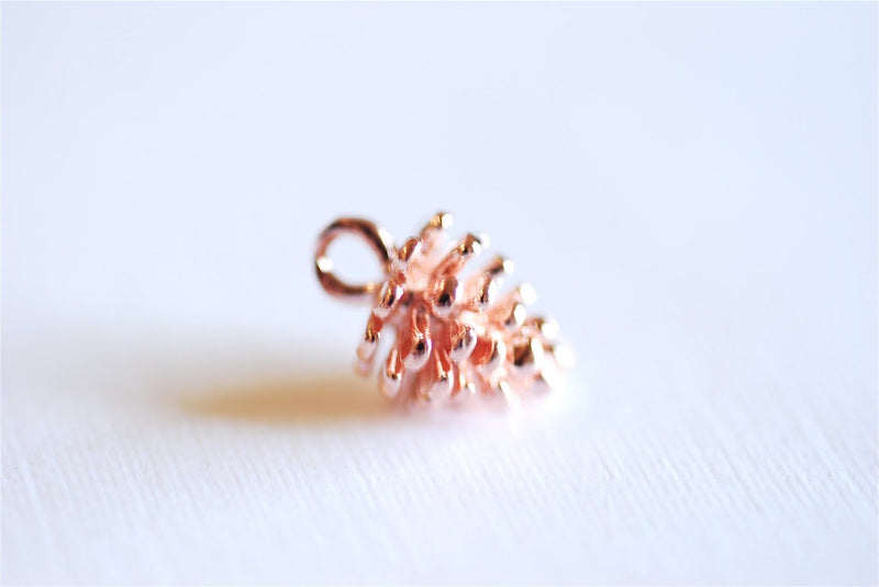 Pink Rose Gold Vermeil Pinecone Charm- 18k gold over Sterling Silver Pine Cone Pendant, Small Conifer Tree Charm, Nature Forest Woodland,290 - HarperCrown