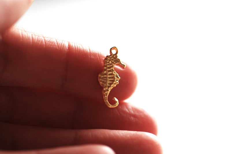 Pink Rose Gold Vermeil Seahorse Charm- 22k gold plated Sterling Silver, Gold Sea life Charm, Gold Sea creature charm, gold plated charms,142 - HarperCrown
