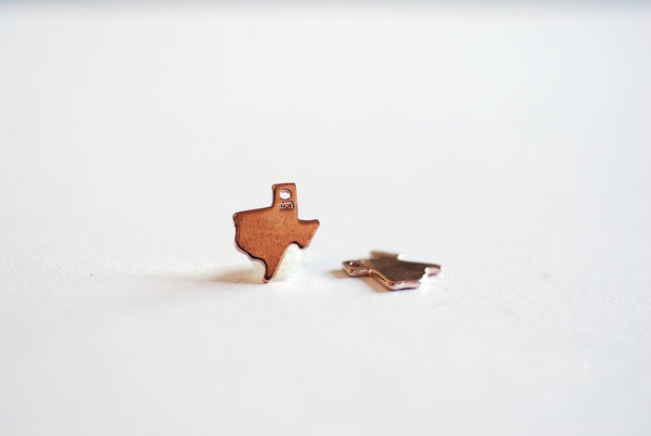 Pink Rose Gold Vermeil Texas State Blank Charm- 22k rose gold plated Sterling Silver Texas Charm Pendant, Lone star Charm, Texas Heart, 308 - HarperCrown