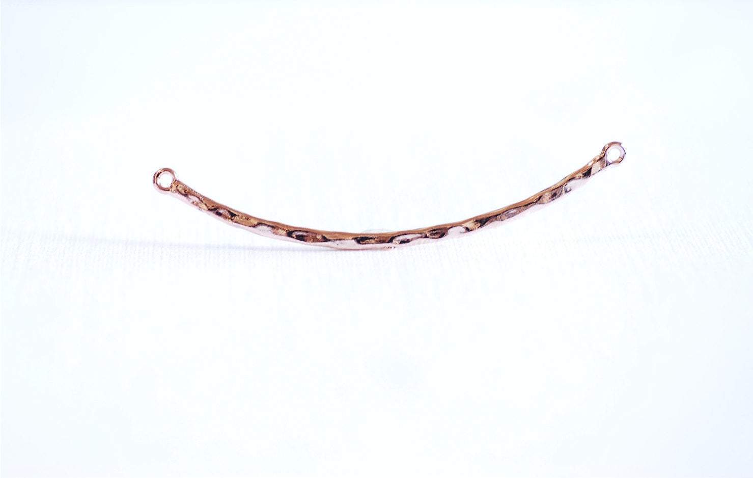 Pink Rose Gold Vermeil Thin Hammered Bar Connector Charm- 18k gold over Sterling Silver Curved Hammered Bar Connector Link Spacer, 295 - HarperCrown