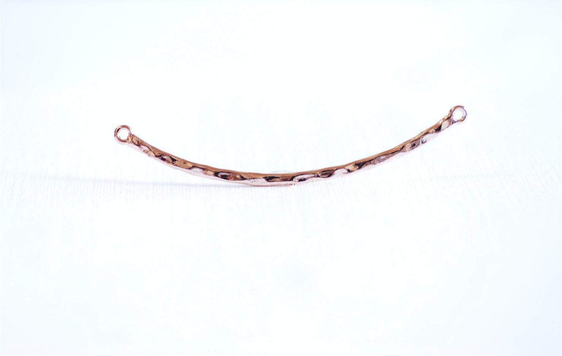 Pink Rose Gold Vermeil Thin Hammered Bar Connector Charm- 18k gold over Sterling Silver Curved Hammered Bar Connector Link Spacer, 295 - HarperCrown
