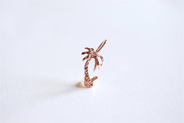 Pink Rose Gold Vermeil Tropical Palm Tree Charm Pendant- 18k gold plated over Sterling Silver, Gold Coconut Tree, Gold Pine Tree Charm, 273 - HarperCrown