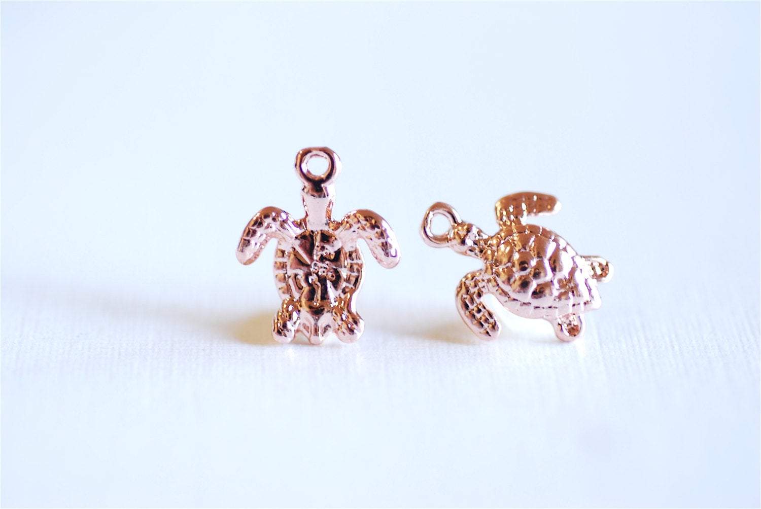 Pink Rose Gold Vermeil Turtle Charm Pendant- 18k gold over Sterling Silver Turtle, Ocean Sea Turtle Charm, Hawaiian Honu Sea Turtle, 287 - HarperCrown