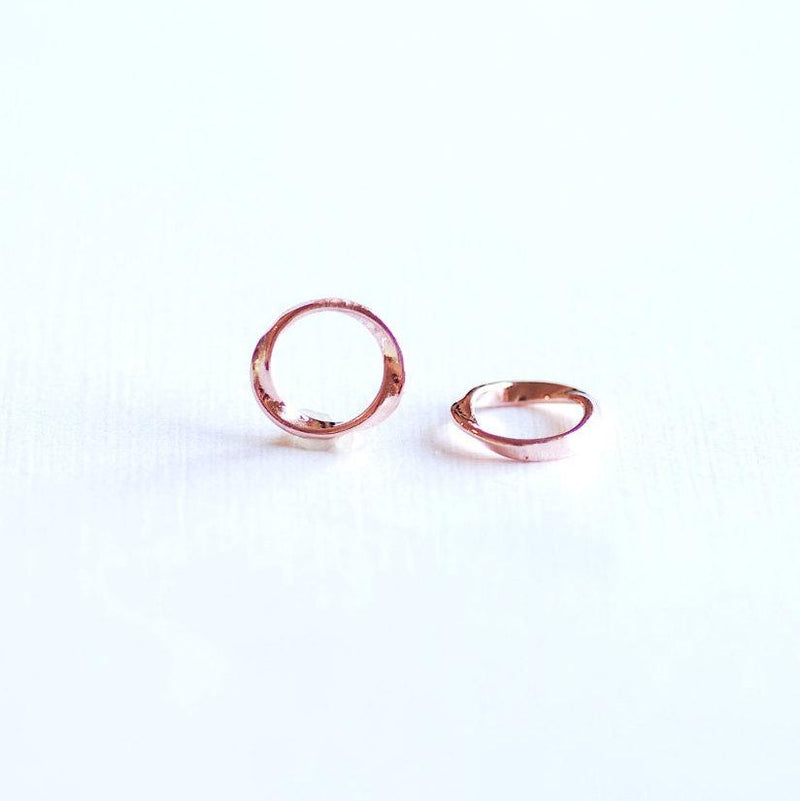 Pink Rose Gold Vermeil Wavy Round Open Circle Connector Ring- 18k gold over Sterling Silver Round Open Ring, Wavy Twisted Karma Ring, 282 - HarperCrown