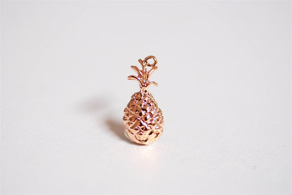 Pink Rose Vermeil Gold Pineapple Charm Pendant- 18k gold plated over Sterling Silver, Hawaiian Pineapple, Pineapple Charm, Fruit Charm, 275 - HarperCrown