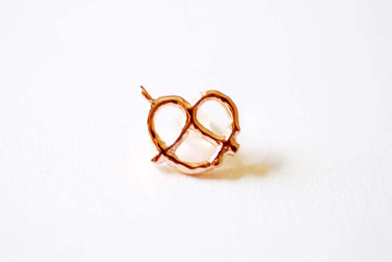 Pink Rose Vermeil Gold Pretzel Charm- 18k gold plated Sterling Silver twisted pretzel charm Pendant, Gold Pretzel Charm, Bagel, heart, 243 - HarperCrown