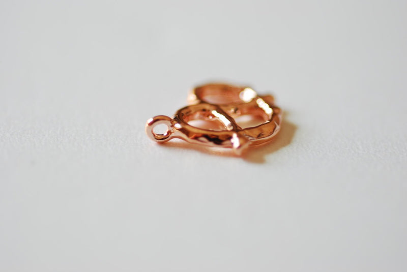 Pink Rose Vermeil Gold Pretzel Charm- 18k gold plated Sterling Silver twisted pretzel charm Pendant, Gold Pretzel Charm, Bagel, heart, 243 - HarperCrown