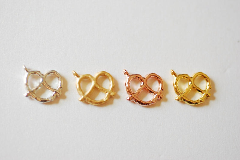 Pink Rose Vermeil Gold Pretzel Charm- 18k gold plated Sterling Silver twisted pretzel charm Pendant, Gold Pretzel Charm, Bagel, heart, 243 - HarperCrown