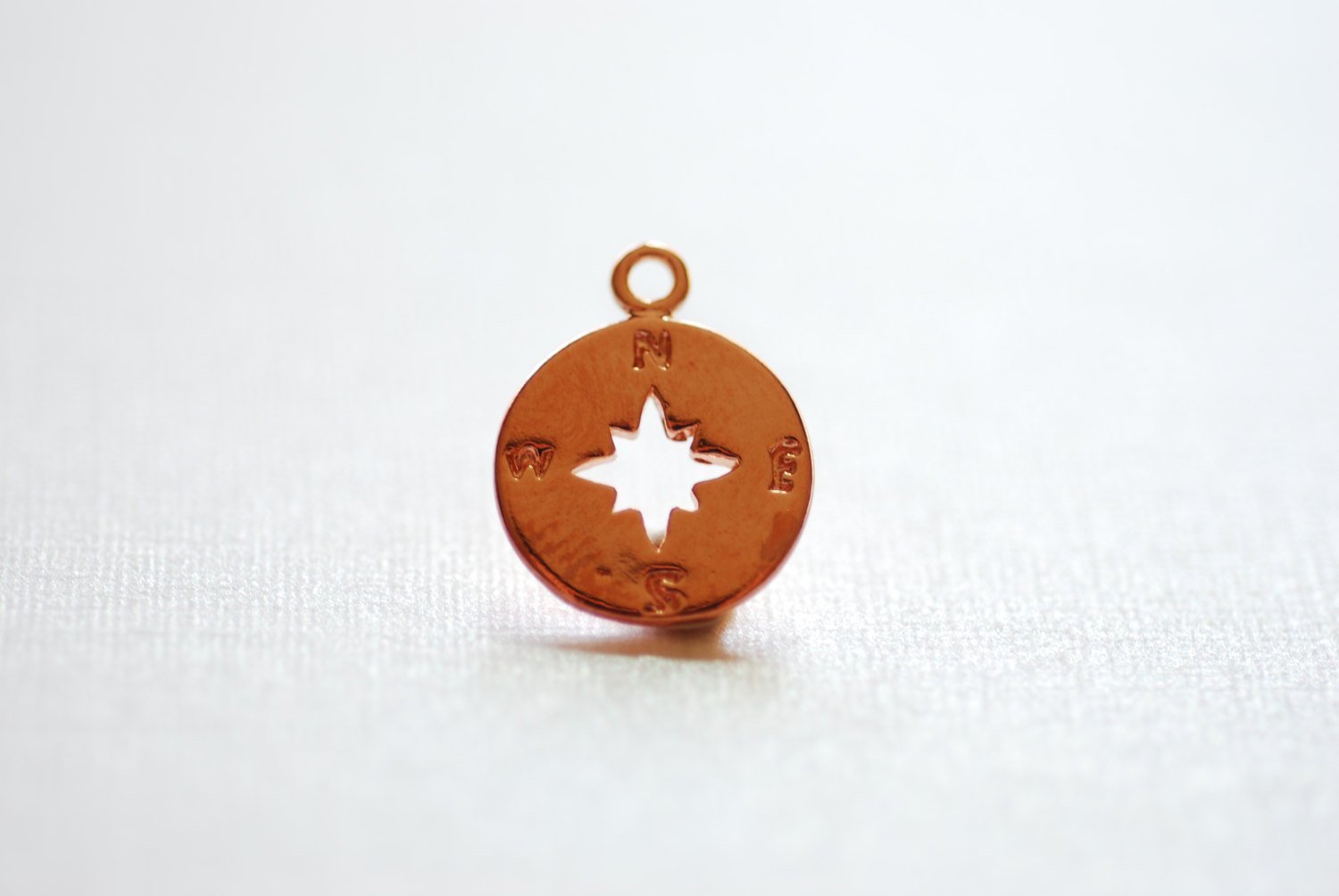 Pink Rose Vermeil Gold Small Compass Charm- 18k gold plated over Sterling Silver Compass, Vermeil Gold Disc Charm, True North Charm, 247 - HarperCrown