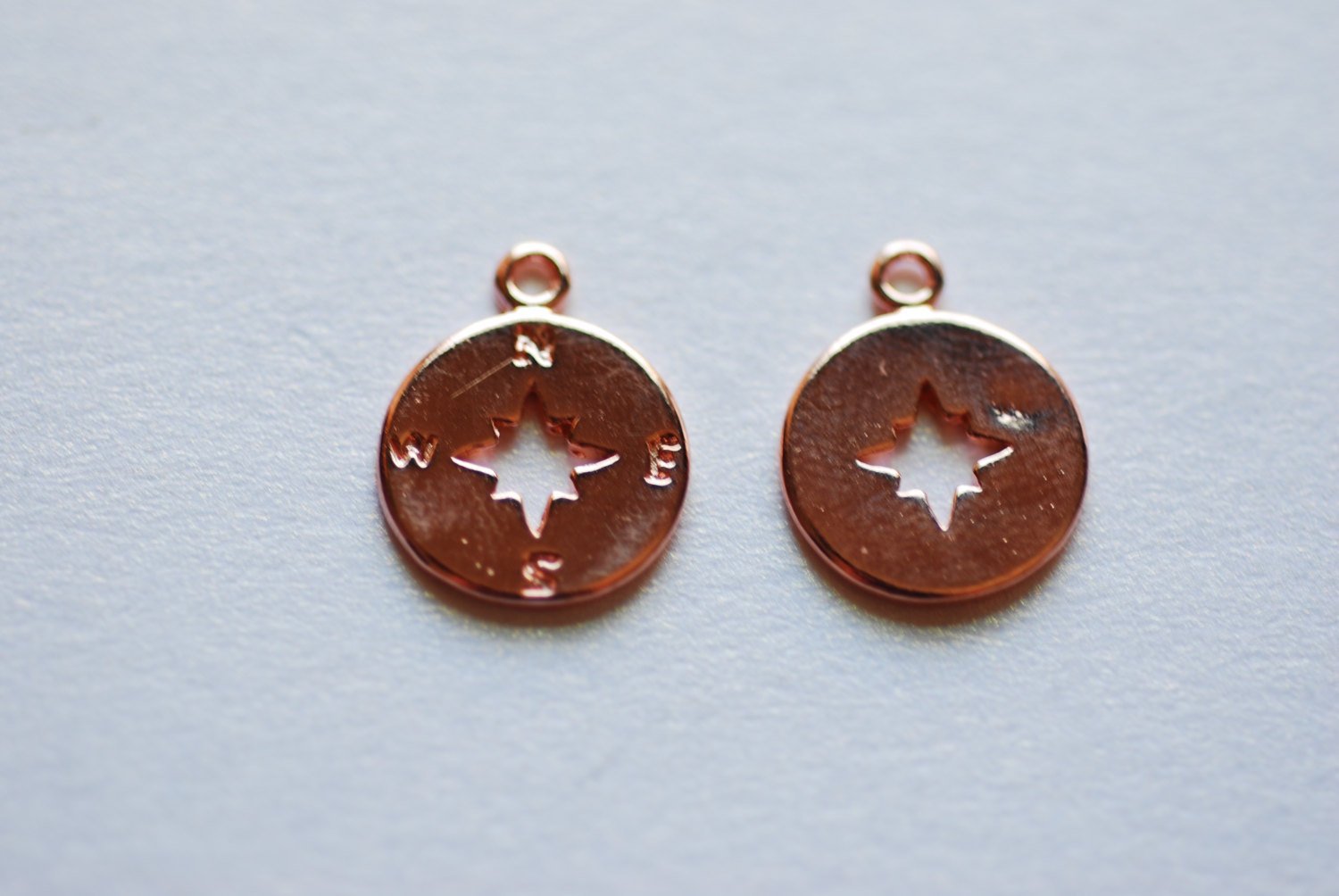 Pink Rose Vermeil Gold Small Compass Charm- 18k gold plated over Sterling Silver Compass, Vermeil Gold Disc Charm, True North Charm, 247 - HarperCrown