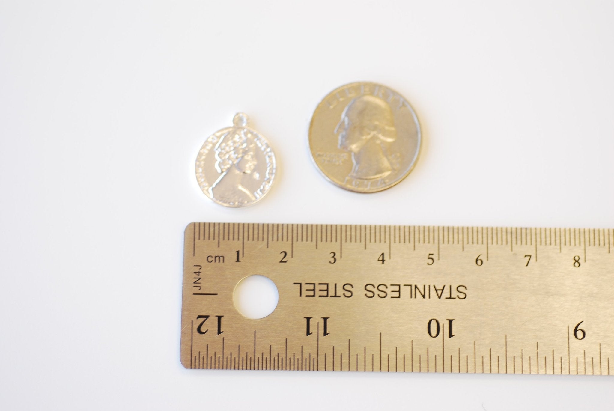 Queen Elizabeth Coin Pendant- 18k gold plated over 925 sterling silver, English Coin, Medallion Pendants, One Pound, 1967 Coin, 492 - HarperCrown