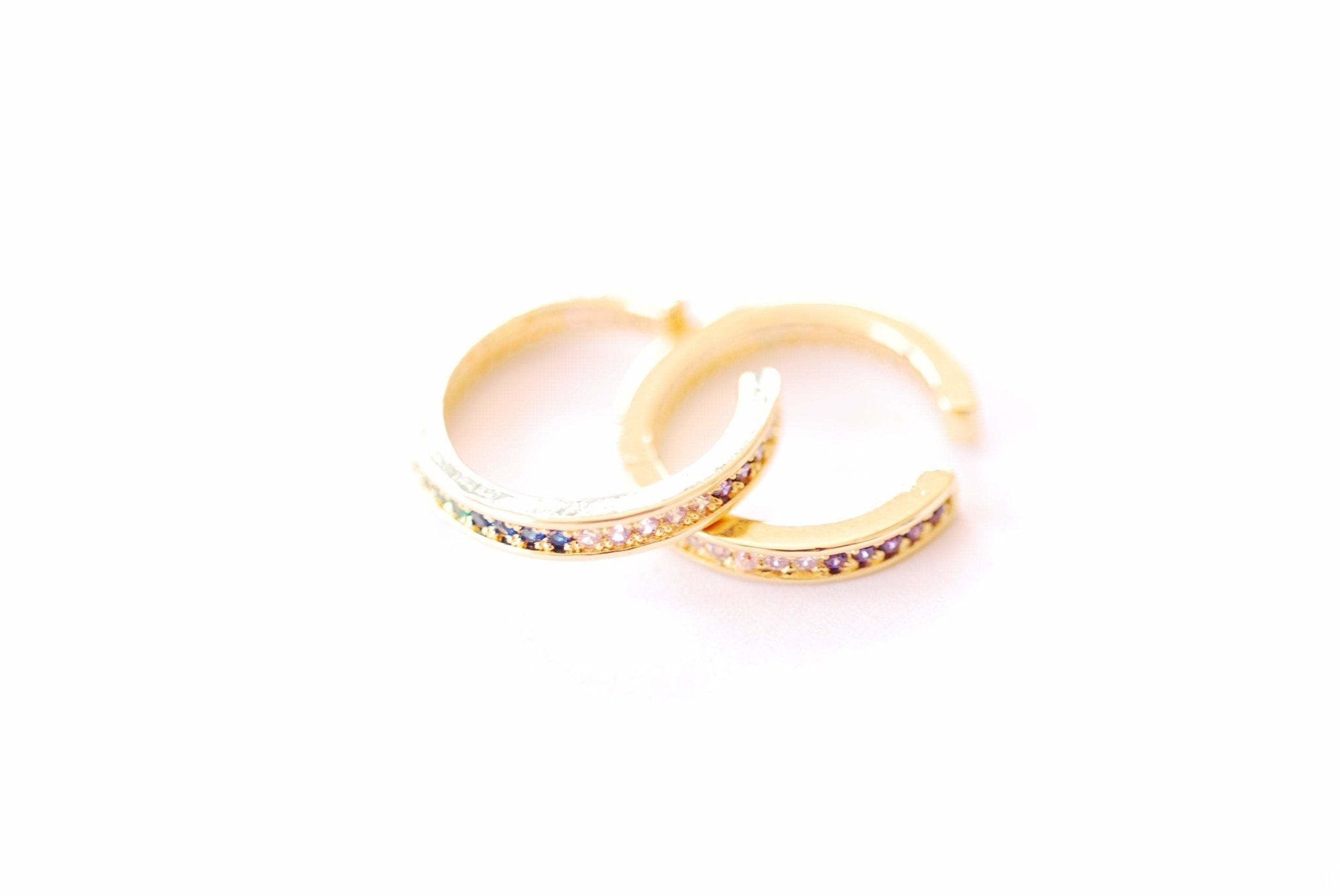 Rainbow Colorful Cuff U Shape Conch Huggie Earrings | 18K Gold Plated over Brass CZ Cubic Zirconia B327 - HarperCrown