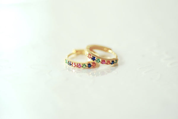 Rainbow Huggie Earrings Gold Sterling Silver Huggie Hoop Earrings Minimalist Dainty Earrings LGBTQ Multi color Cubic Zirconia Pave Hoops - HarperCrown