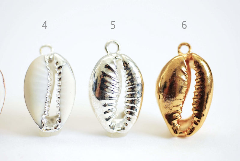 Real Natural Cowrie Shell, Gold, Sterling Silver, Rose Gold, gold dipped shell pendant, Cowrie shell pendant charm, Cut Cowrie Shell Beads - HarperCrown