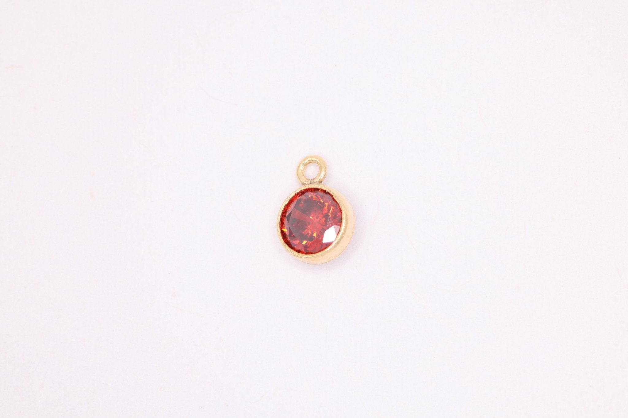 Red Garnet CZ Gold-Filled Wholesale Drop Charm, January Birthstone, Horizontal Bail - HarperCrown