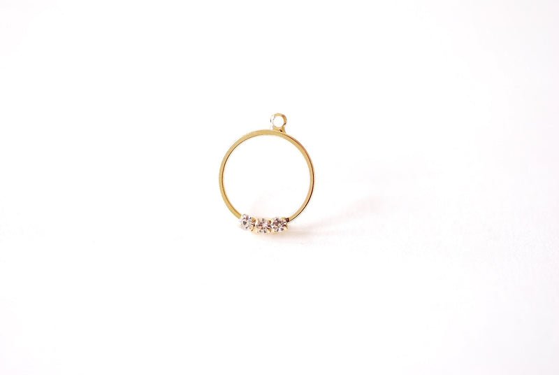 Ring Solitaire Cubic Zirconia Dangle Charm - 16k Gold Plated over Brass CZ Rhinestone Open Circle Ring Earring Dangle Wholesale Charms B170 - HarperCrown