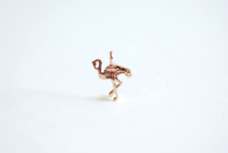 Rose Gold Flamingo Charm, 22k Gold plated 925 Silver Flamingo, Bird Charm, Crane, Small Bird, Pink Flamingo, Sterling Silver Pendant, 369 - HarperCrown