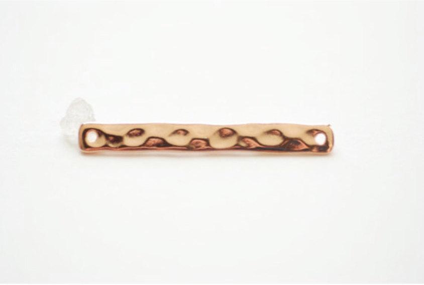 Rose Gold Vermeil Hammered Texture Skinny Rectangle Bar Connector Pendant, Gold Bar Link Spacer Connector, Stamping Bar Charm, Hammered Bar - HarperCrown