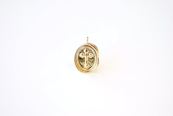 Round Cross Charm - Vermeil 18k gold plated over 925 sterling silver, Religious Cross Charm, Christian Catholic, Jewelry Component, 498 - HarperCrown