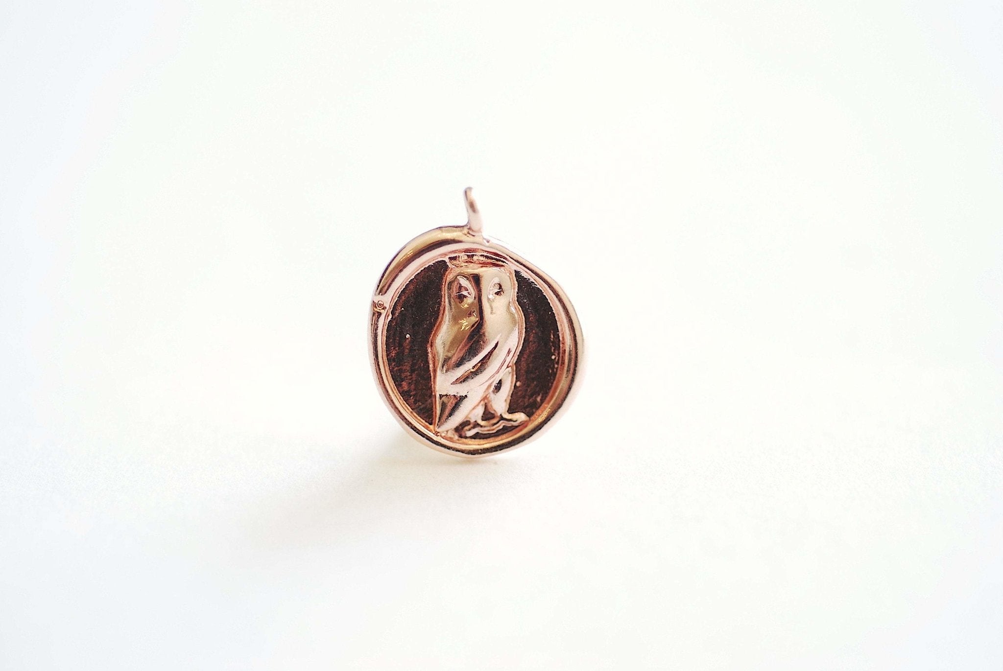 Round Owl Charm - 18k gold plated over 925 sterling silver, Athena Goddess Greek Owl Wisdom, Antique Coin, Greek Goddess Charm 493 - HarperCrown