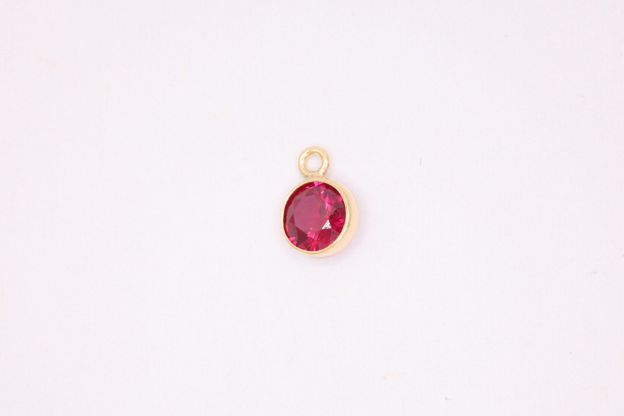 Ruby Birthstone CZ Gold-Filled Wholesale Drop Charm, July Birthstone, Horizontal Bail - HarperCrown