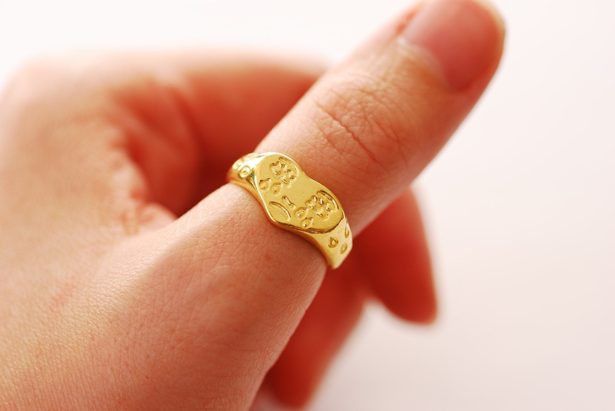 Sad Face Heart Ring 925 Sterling Silver or 18k gold plated Vermeil F