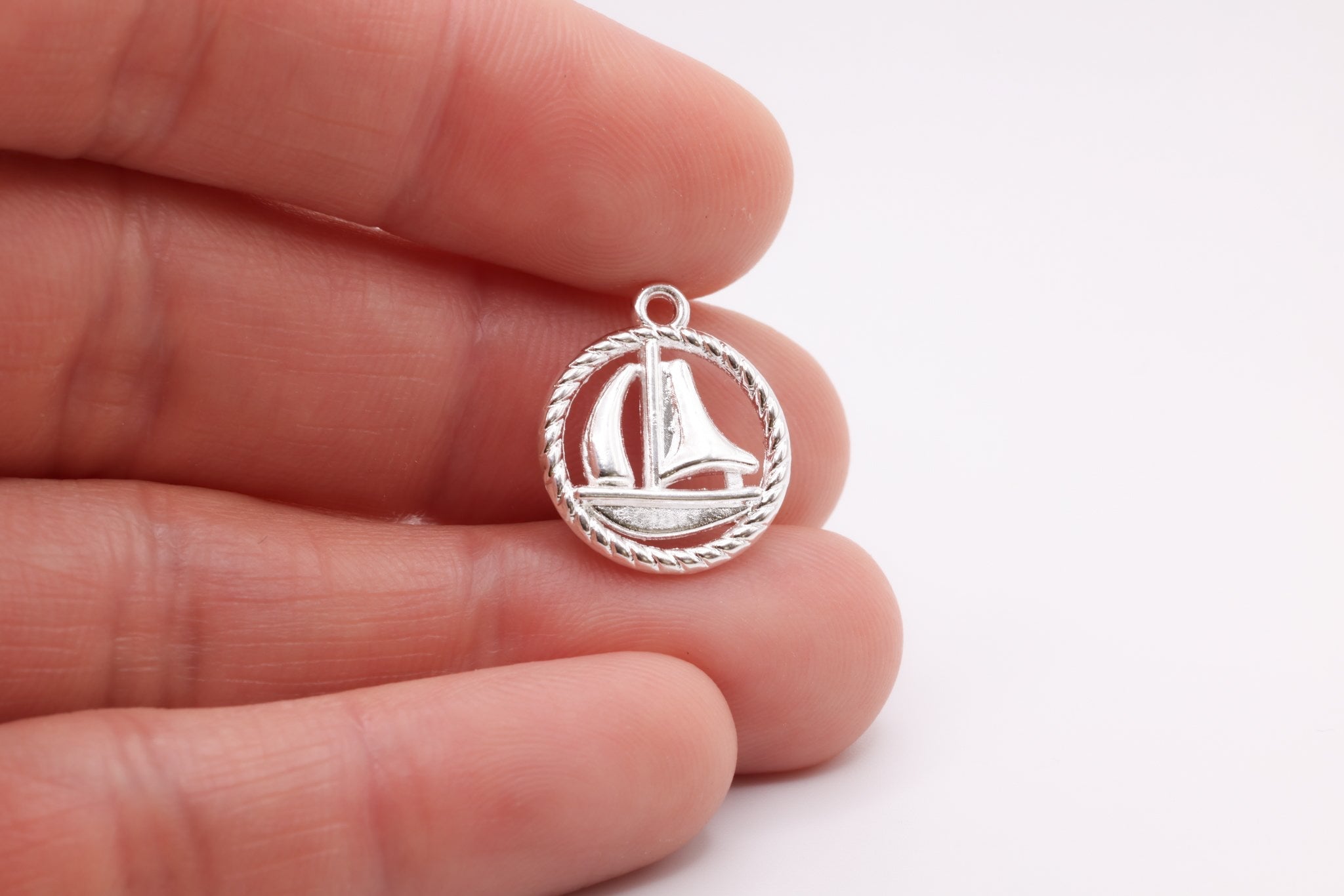 Sailboat Circle Charm, 925 Sterling Silver, 612 - HarperCrown
