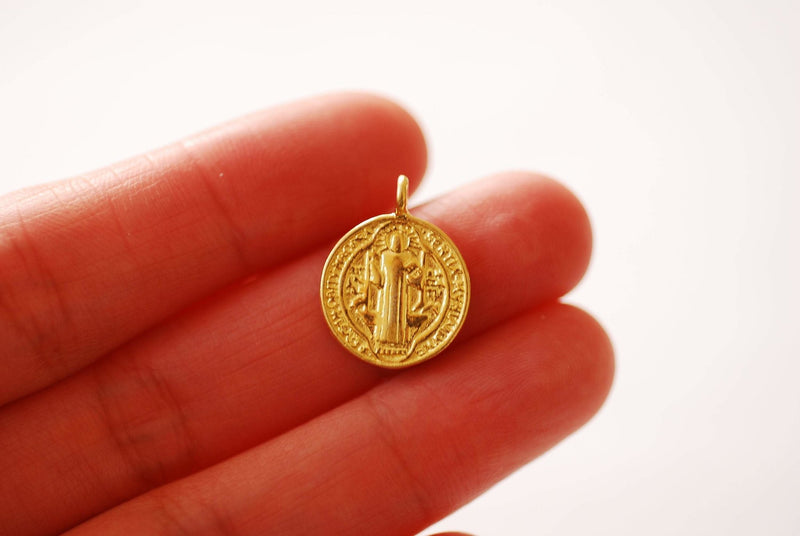 Saint Benedict of Nursia Charm Pendant Vermeil Gold or Sterling Silver Patron Saint Protection from Evil Gold Cross Religious Charm [J333] - HarperCrown
