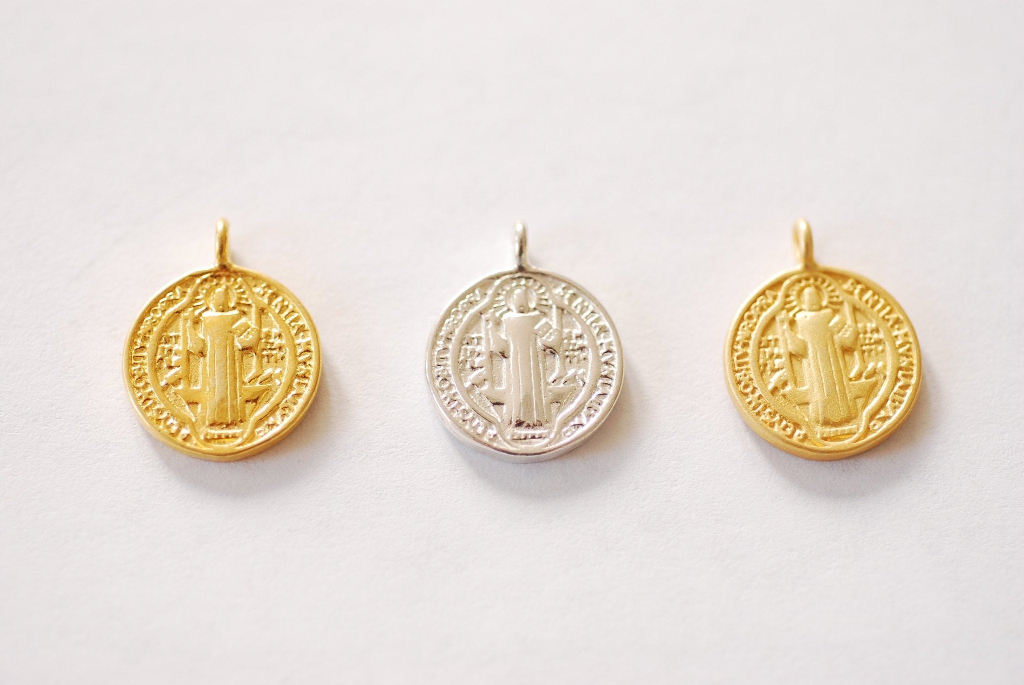 Saint Benedict of Nursia Charm Pendant Vermeil Gold or Sterling Silver Patron Saint Protection from Evil Gold Cross Religious Charm [J333] - HarperCrown