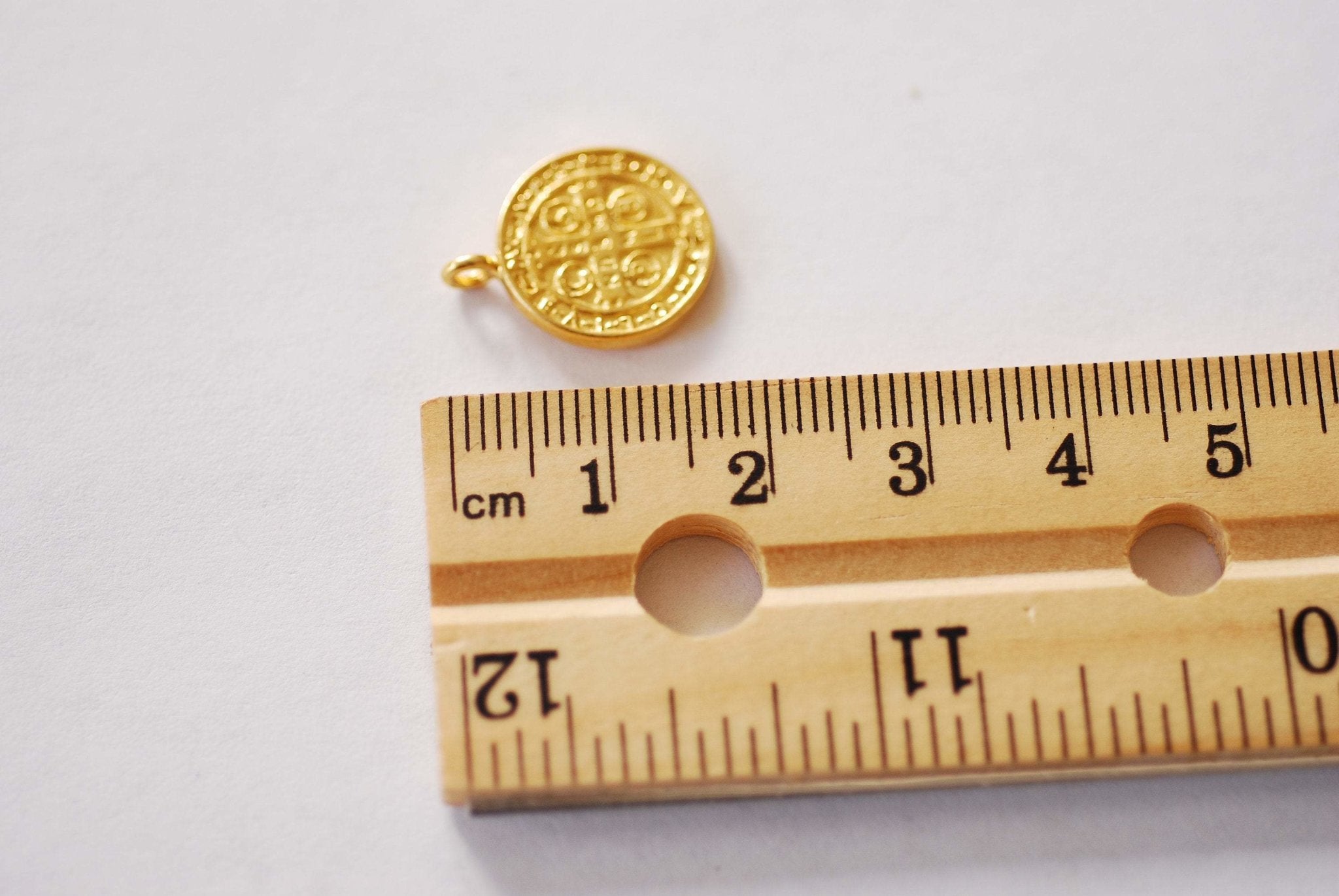 Saint Benedict of Nursia Charm Pendant Vermeil Gold or Sterling Silver Patron Saint Protection from Evil Gold Cross Religious Charm [J333] - HarperCrown