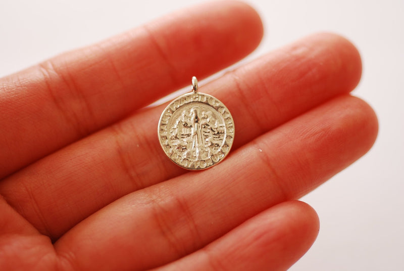 Saint St Francis Assisi Pendant Charm Vermeil gold or Sterling Silver Patron Saint for Animals Pray For Us Coin Medallion Catholic [J332] - HarperCrown