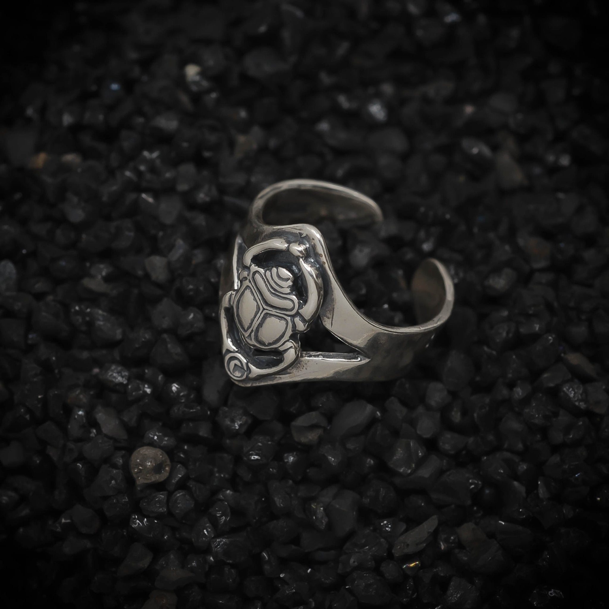 Scarab Beetle Band Ring Ancient Egyptian | 925 Sterling Silver, Oxidized or 18K Gold Plated | Adjustable Size - HarperCrown