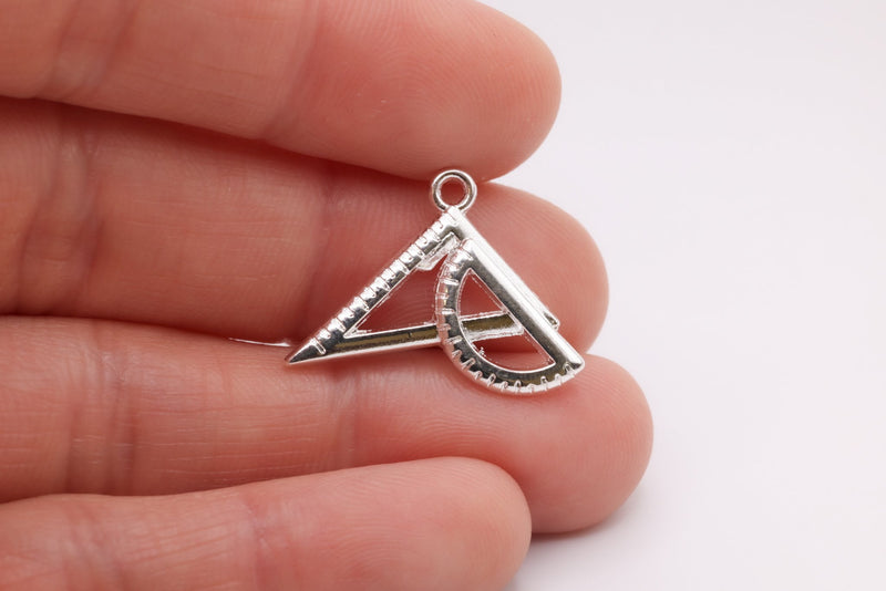 School Protractor and Triangle Charm, 925 Sterling Silver, 667 - HarperCrown