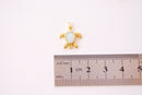Sea Turtle Opalite Charm - 16k Gold Plated Brass Synthetic Opal Moonstone Tortoise Turtle Connector Link Wholesale Charms B139 - HarperCrown