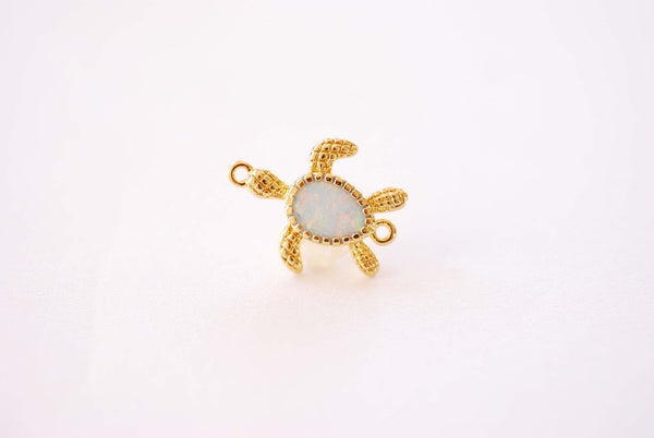 Sea Turtle Opalite Charm - 16k Gold Plated Brass Synthetic Opal Moonstone Tortoise Turtle Connector Link Wholesale Charms B139 - HarperCrown