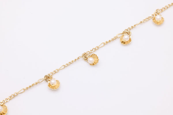Seashell with Pearl Figaro Chain, 14K Gold Overlay Plated, Wholesale Jewelry Chain - HarperCrown