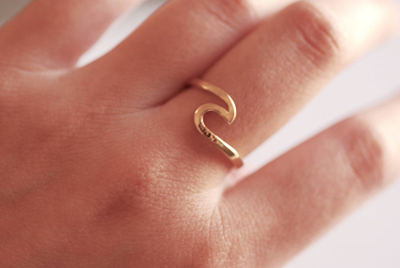 Shiny Gold Adjustable Wave Ring- nalu ring, ocean ring, tidal wave, beach jewelry, ocean jewelry, nautical surf ring, Adjustable ring, - HarperCrown