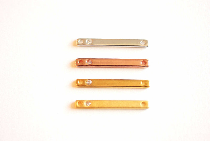 Shiny Gold Bar Connector Charm- 22k Gold plated over 925 Sterling Silver, Rose Gold, Sterling Silver, Bar, Stamping Blank with Gemstone, 382 - HarperCrown