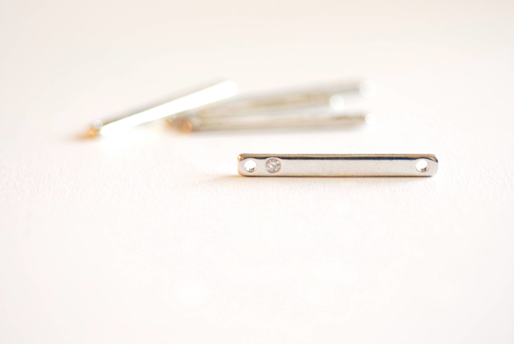Shiny Gold Bar Connector Charm- 22k Gold plated over 925 Sterling Silver, Rose Gold, Sterling Silver, Bar, Stamping Blank with Gemstone, 382 - HarperCrown