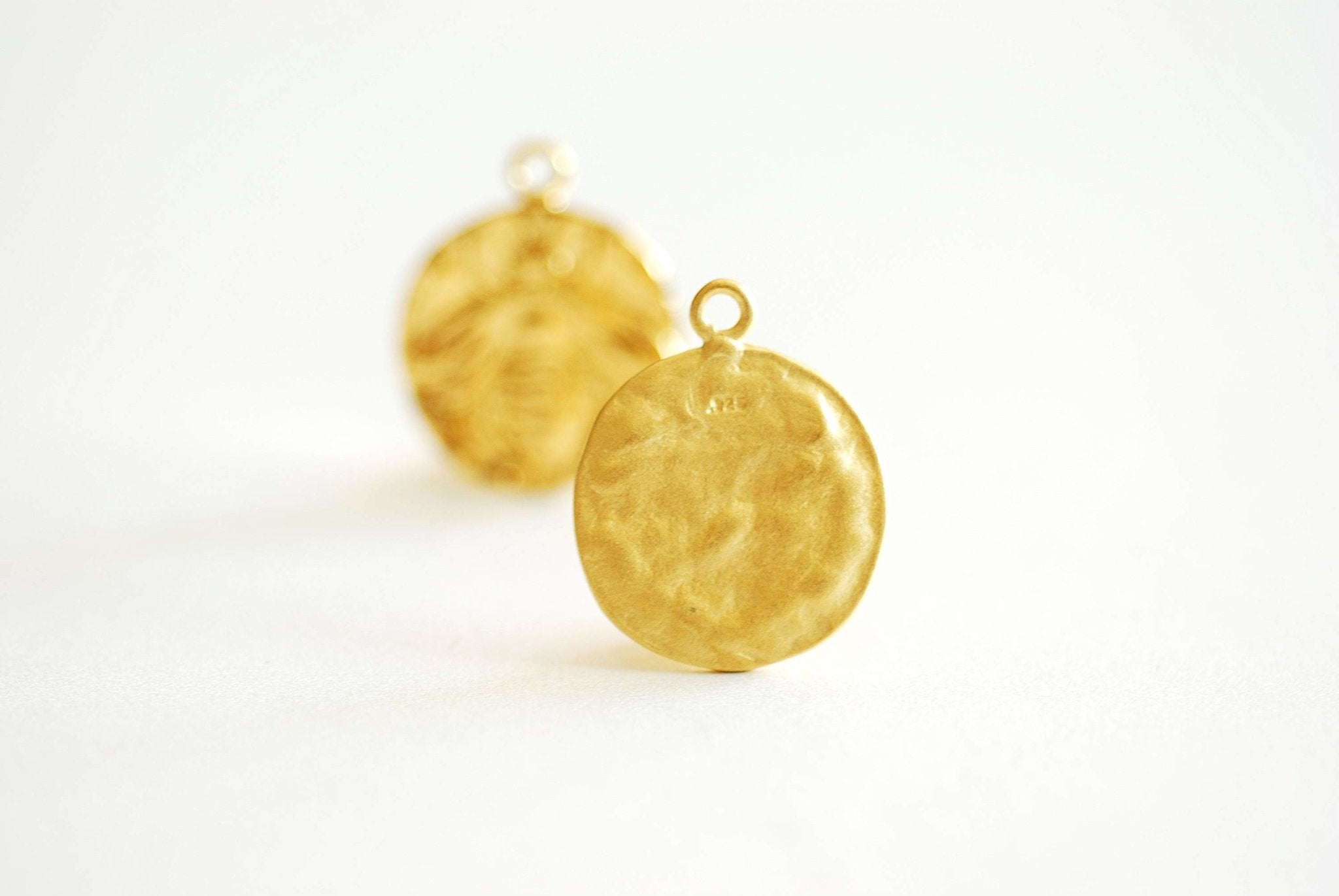 Shiny Gold Bee Charm- Vermeil Gold, Silver Bumblebee, Honeybee, Queen Bee, Coin Disc Charm, Silver Charm, Gold Charm, Large Bee Pendant, 374 - HarperCrown
