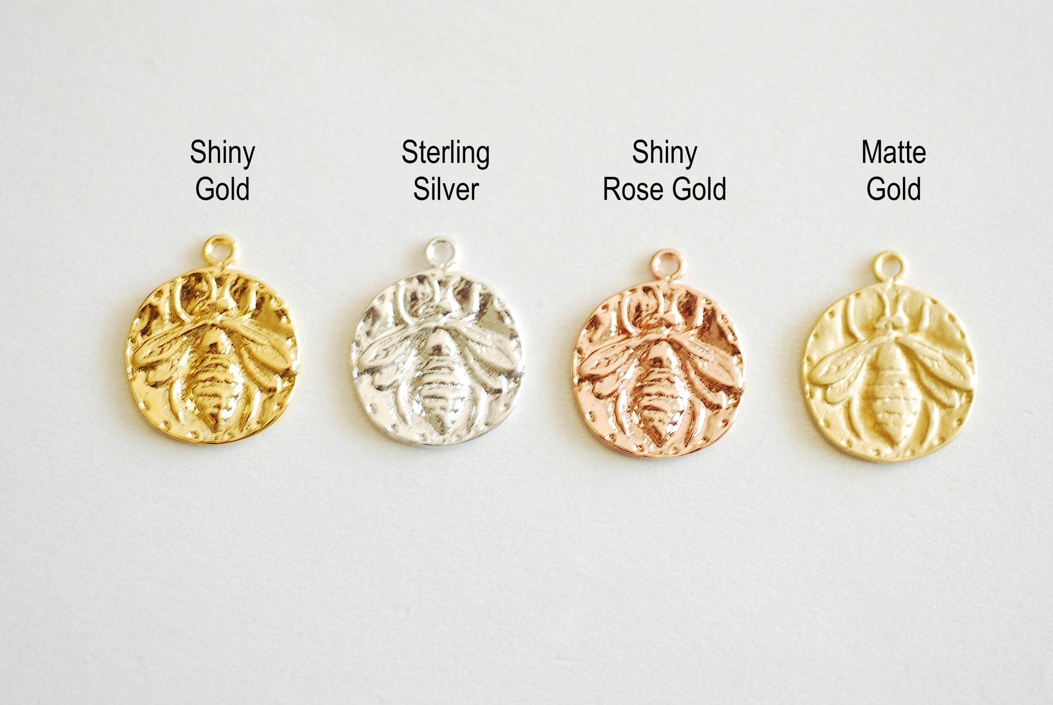 Shiny Gold Bee Charm- Vermeil Gold, Silver Bumblebee, Honeybee, Queen Bee, Coin Disc Charm, Silver Charm, Gold Charm, Large Bee Pendant, 374 - HarperCrown
