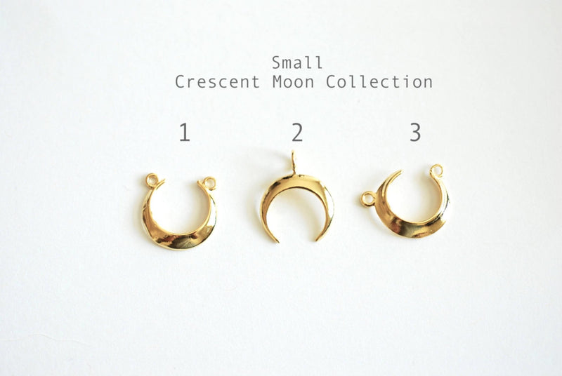 Shiny Gold Crescent Moon Charm- 22k Gold plated 925 Sterling Silver, Vermeil Gold Moon Charm Pendant, Moon Connector, Ellipse, Upside down - HarperCrown